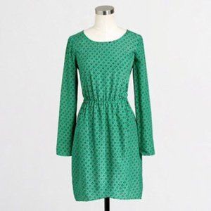 J. CREW Tulip Hem Green Diamond Long Sleeve Dress